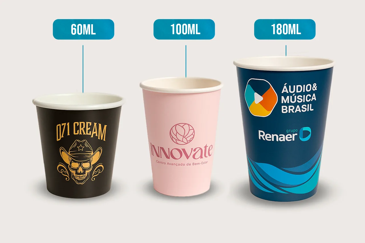 Copos de 60, 100 e 180 ml personalizados